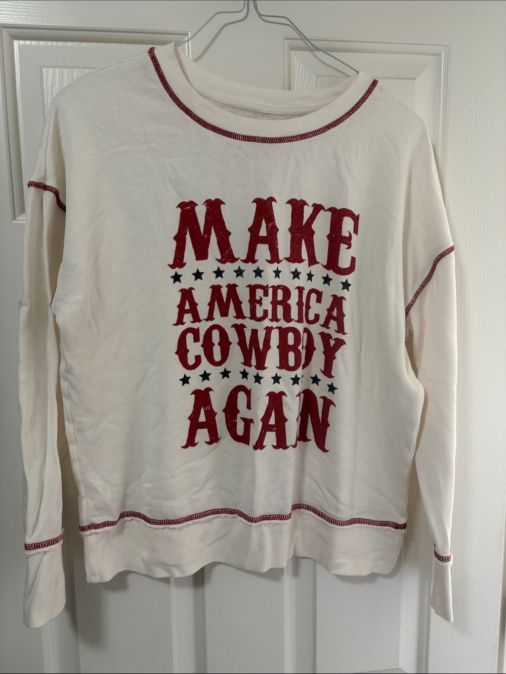 Women’s Cream Graphic Sweatshirt with Red Lettering